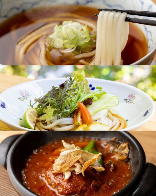 秋の近まりを感じる今日このごろ、皆様いかがお過ごしでしょうか。

予祝では自家栽培や地域の方々育てた食材を使い里山ならではの料理をご提供いたします。

黒川温泉にお越しの際は、ぜひ予祝に足をお運びください。

▶︎米粉100%のおうどん
米粉麺はお米本来の風味と瑞々しいモチ感が特徴。うどんの出汁はかつお節・さば節・いわし煮干しに、昆布、追いイリコで、合わせには天然醸造丸大豆醤油を使用し、優しい味わいになっております。冷たいおうどんも温かいおうどんも、滋味溢れる「里山の食」をお召し上がりくださいませ。

▶︎里山あか牛ハンバーグ御膳
御客屋でも人気の特製あか牛ハンバーグのトマトソース煮込みと、土鍋で炊いた地元のお米が重なり合った美食の御膳。季節のお野菜も添えて、阿蘇名産のあか牛を堪ご能いただけます。

#黒川温泉 #わろく屋 #御客屋 #予祝 #半農半宿 #里山料理